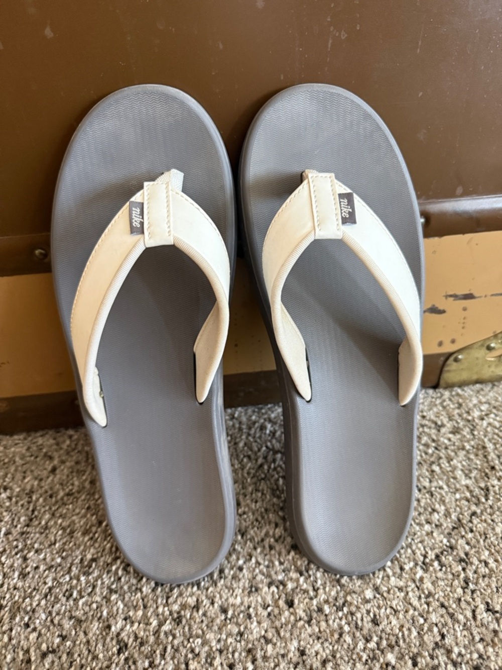 Nike Gray and Cream Flip Flop Sandals